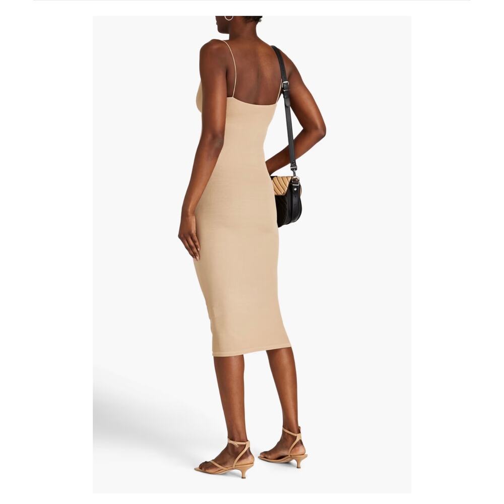 ENZA COSTA Strappy 90's Model Ruched Ribbed Cream Stretch Midi-Dress Size Large - Picture 4 of 4